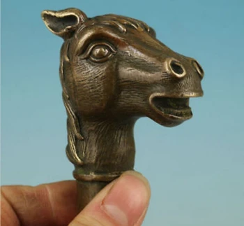 

WBY 812+++++Copper Brass CHINESE crafts decoration chinese Bronze Hand Carved Horse Statue Cane Walking Stick Head