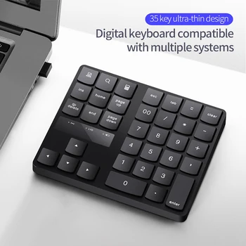 

35 Keys 2.4G Wireless Digital Keyboard USB Numeric Keypad USB Charging Keyboard for Laptop PC Desktop Black