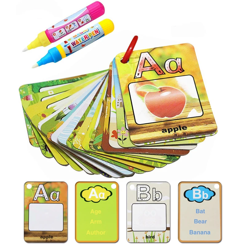 26 букв водные карты для рисования Алфавит Flashcards& 2 каракули-ручки обучения обучающие игрушки флэш-карты для детей