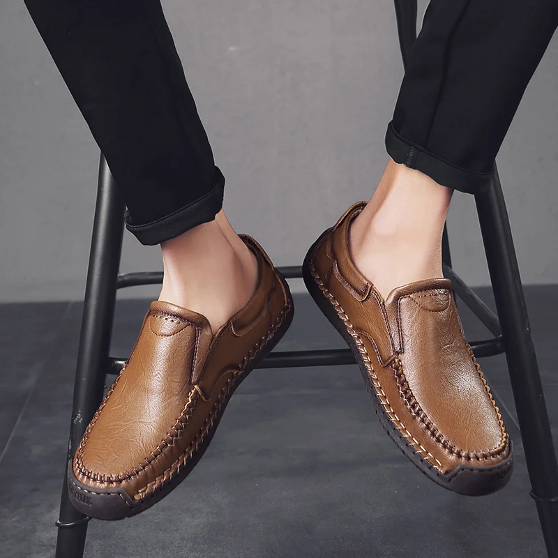 Золотая саженая Мужская обувь из натуральной кожи; удобные мужские кроссовки без шнуровки; мягкая резиновая Уличная обувь в стиле ретро; горные треккинговые ботинки