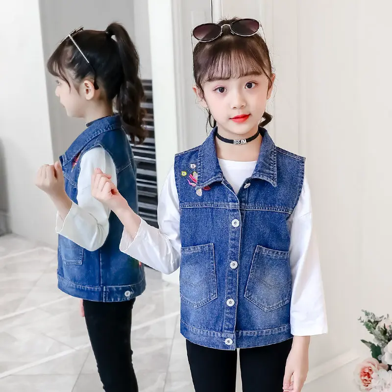 Benadering straffen wraak New Baby Girls Jeans Waistcoat Kids Sleeveless Denim Waistcoat With  Embroidery Korean Style Child Spring Vest Clothes For 4-13 Y _ - AliExpress  Mobile