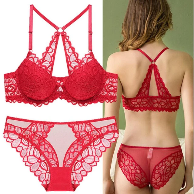 Red Front Buckle Bra Set Sexy Lace Underwear With Thin Top Push Up  Transparent Underwear Sexy Lingerie Suit p607 - AliExpress