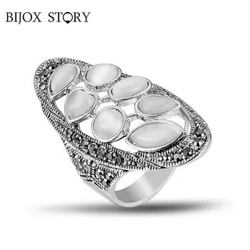 

BIJOX STORY 925 sterling silver jewellery ring with geometric shape cat eye stone vintage rings for women wedding promise party