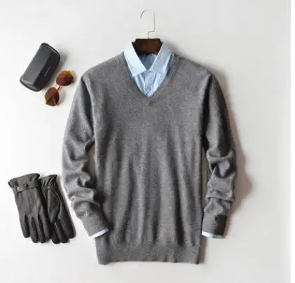 Кашемировые свитера мужские пуловеры осенне-зимняя одежда hombre robe pull homme hiver man свитера trui heren roupas мужской свитер - Цвет: v-neck dark gray