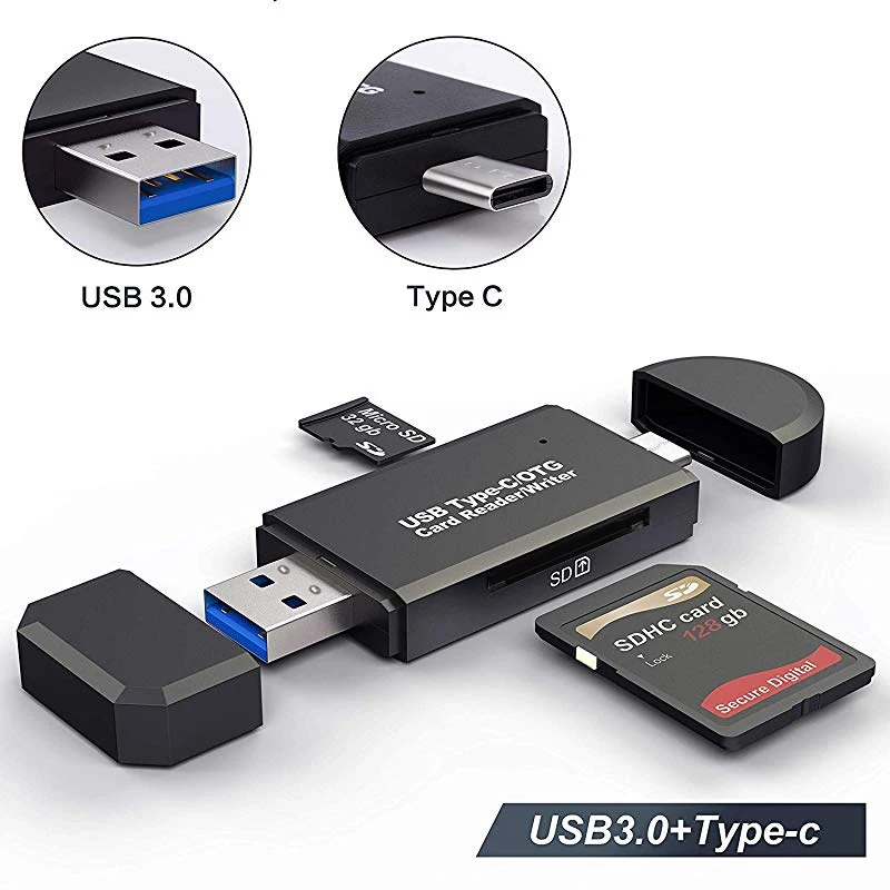 OTG Lector de tarjetas memoria inteligentes tipo C y USB 3.0, dispositivo de lectura para micro sd, sd, USB, adaptador, unidad flash, de diferentes compatible con dispositivos electrónicos|Lectores de tarjetas| -