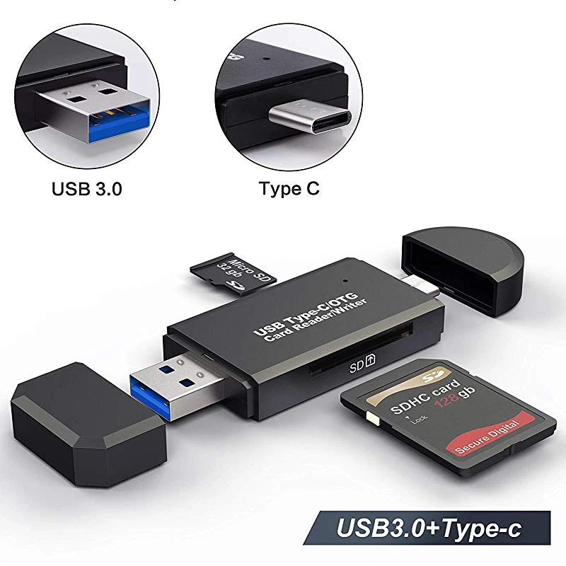 OTG Lector de tarjetas memoria inteligentes tipo C y USB 3.0, dispositivo de lectura para micro sd, sd, USB, adaptador, unidad flash, de diferentes compatible con dispositivos electrónicos|Lectores de tarjetas| -