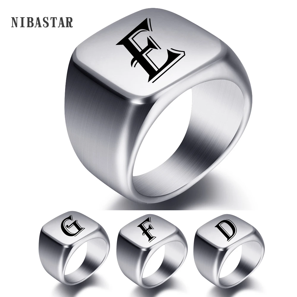 Anillos de nombre grabados acero inoxidable para hombres y mujeres, iniciales de palabras personalizadas, anillo de sello de regalos de boda|Anillos| - AliExpress