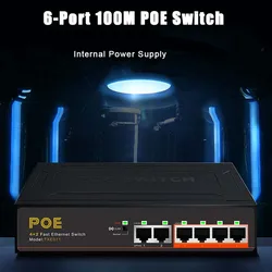 Terow 6 porto poe 10/100 mbps interruptor rápido ethernet 4 porta poe + 2 switcher uplink com 52v 1.25a 48w com potência interna vlan