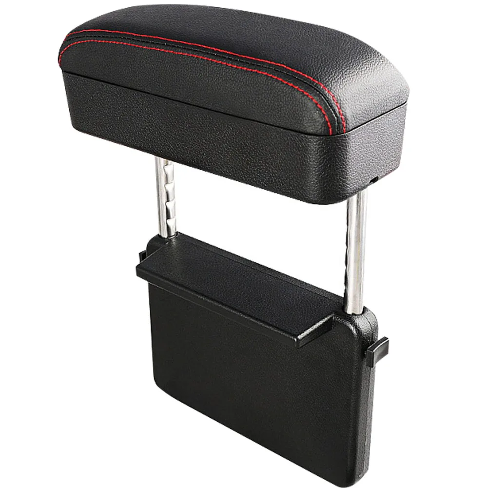 Автомобильный подлокотник, органайзер, внутреннее безопасное беспроводное зарядное сиденье, авто искусственная кожа, универсальная поддержка локтя, регулируемая - Название цвета: Black Red Line