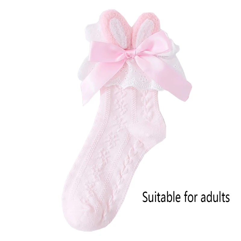 

Lolita Kawaii Cotton Crew Socks Plush Rabbit Bunny Ears Bow Lace Anime Hosiery 6XDA