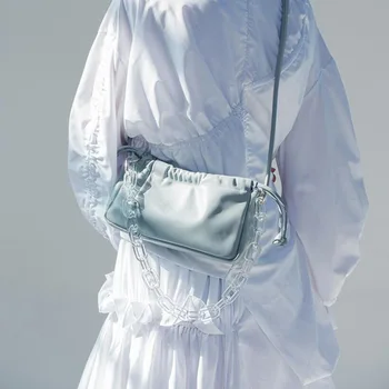 

Lovely lady bag acrylic chain fold soft face underarm bag 2020 new baguette slant bag