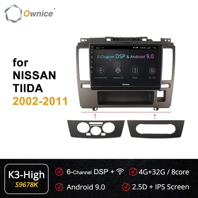 Ownice 2Din Подходит для Nissan Tiida 2002 2010 K3 K5 K6 Автомобильный gps Радио Android 9,0 Восьмиядерный 360 панорама DSP 4G LTE SPDIF головное устройство - Цвет: S9678 K3 HIGH