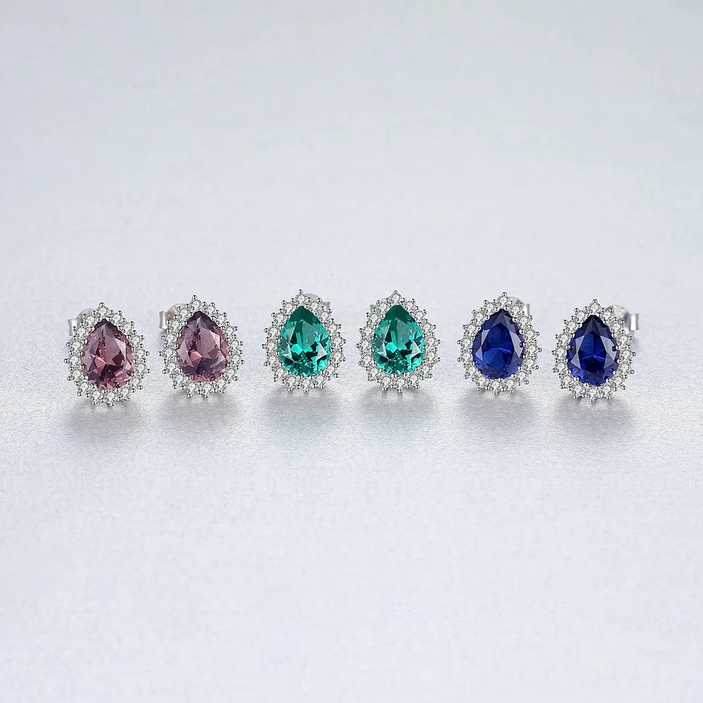 Emerald Sapphire Color Treasure Gemstone Earring S925 Sterling Silver Stud Earrings Fine Jewelry Earrings for Women
