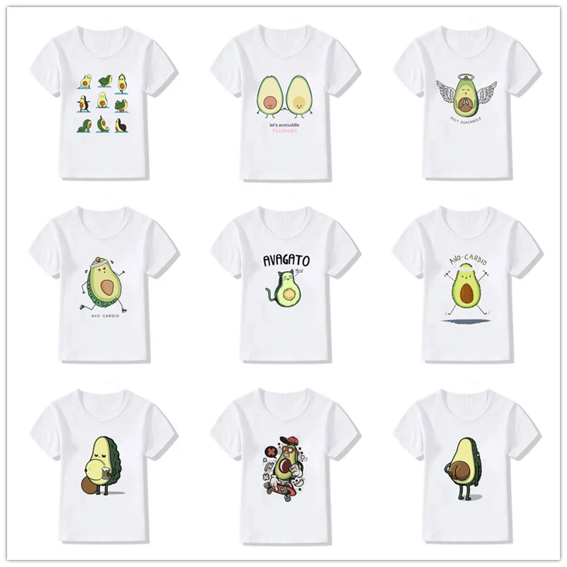Милая Детская футболка с рисунком авокадо белые летние футболки с короткими рукавами для маленьких мальчиков и девочек Повседневная Мягкая От 1 до 12 лет детская футболка