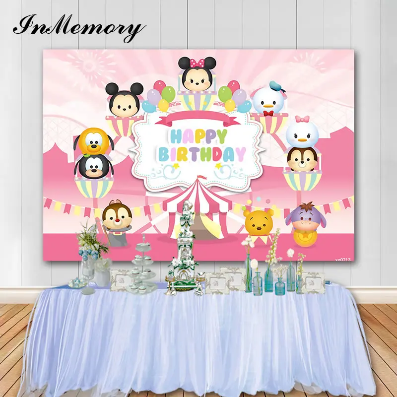 

InMemory Vinyl Photography Backdrops Pink Ferris Wheel Cartoon Mickey Photo Background Custom Children Birthday Party Banner