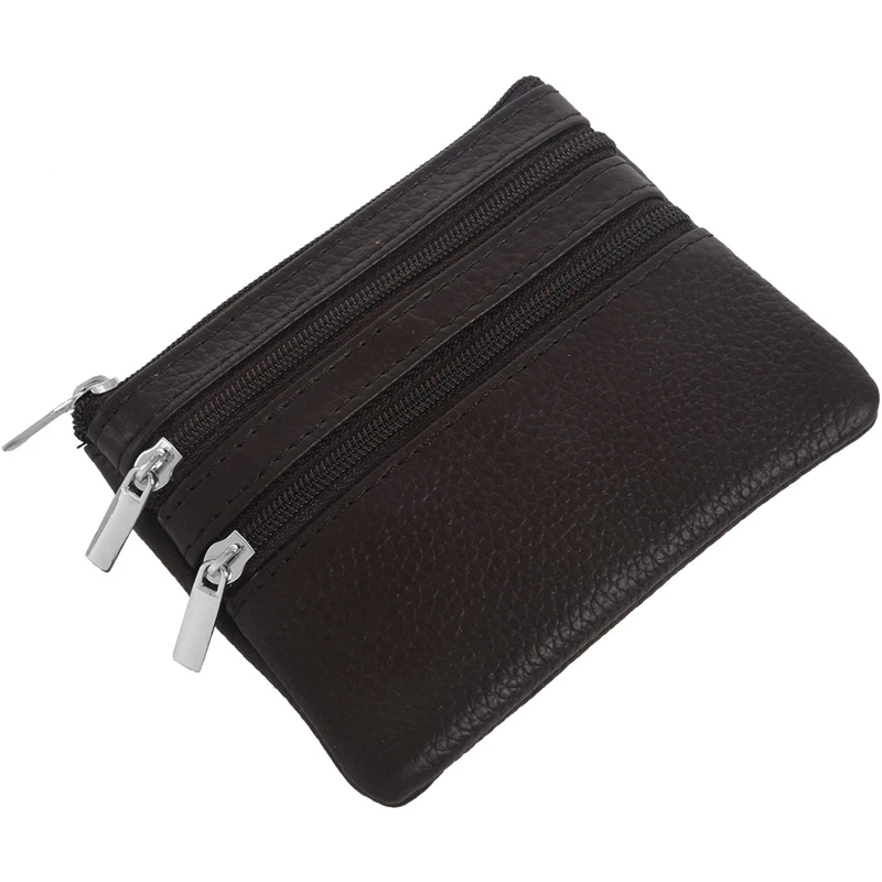 NEW-2Pcs Leather Change Coin Purse with 4 Pockets and Keychain for Women Coffee& Brown