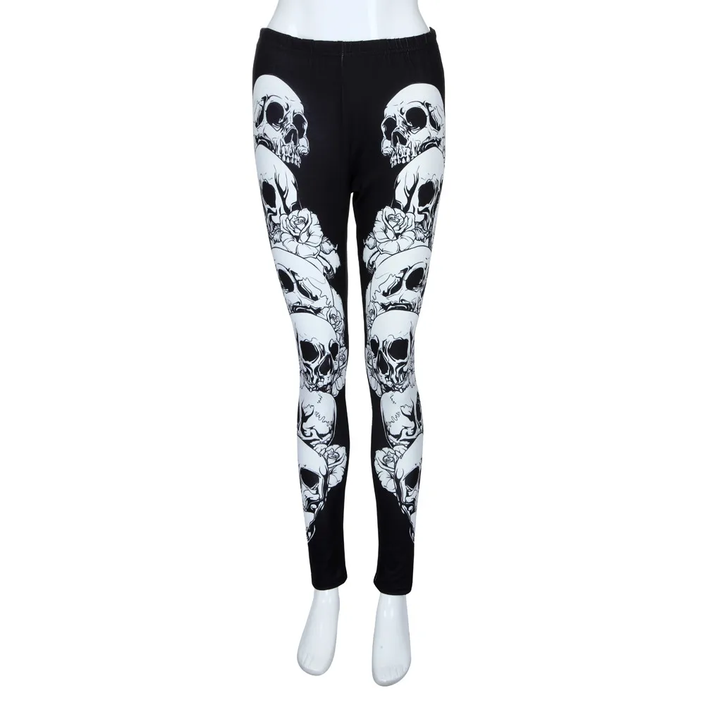 Fashion Women's Leggings High Waist Outdoor Sports Leggings Plus Size Monochrome Skull Leggings Winter Leggings Лосины#10