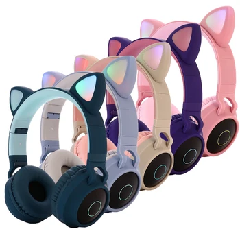 

Vococal Cute Glowing Cat Ear Foldable Wireless Bluetooth 5.0 Earphones with LED Light FM Radio Wireless Headphone