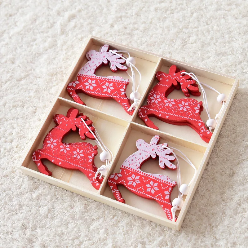 Elk (8pc) Деревянная Новогодняя Рождественская елка, Висячие Подвески, подарки с изображением снежного лося, рождественские украшения, поздравительная открытка - Цвет: Elk (8pc)