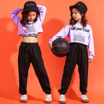 

2020 Girl Jazz Navel Performance Clothing Trend Children's Garment Woman Hip Hop Clothes Navel Long Sleeve Tide dancewerar