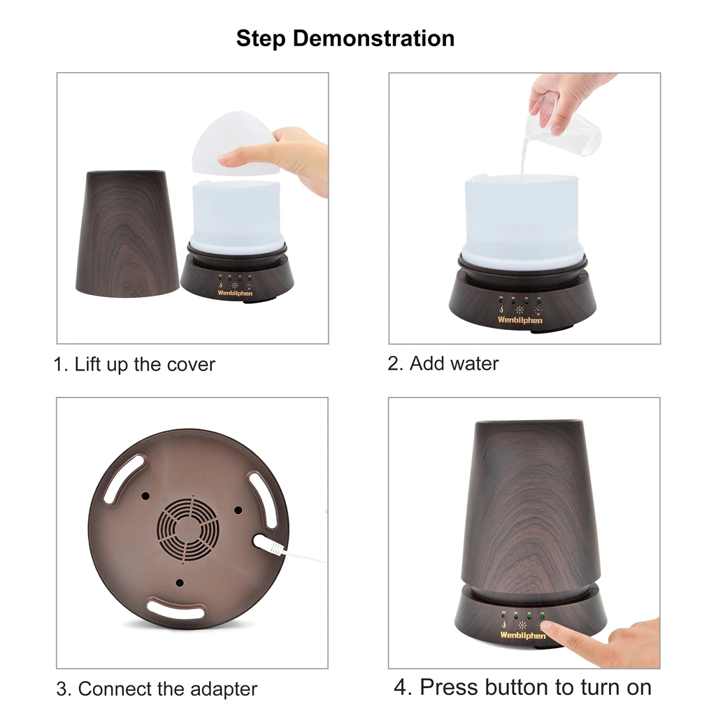 350ml LED Aromatherapy Humidifier Aroma Diffuser Dark Grain Bottom Electric Aroma air diffuser wood Ultrasonic air humidifier