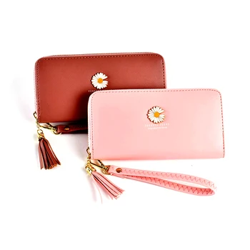 

Korean female wallet long double zipper small daisy clutch large capacity multifunctional mobile phone bag