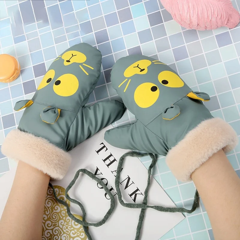 Милый картонный кролик мех детские перчатки плюшевая подкладка согреться прекрасные наручные перчатки для студентов зима