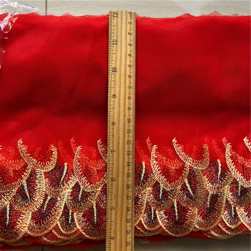 NLI LY mesh tulle net Embroidered red gold black Polyester lace trim ribbon edge 20 cm Wide use for dress and doll decoration1