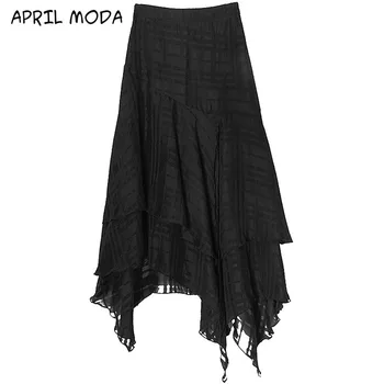 

High Waist Pleated irregular Skirts Women Gothic Punk Black Lace Up Skirt Casual Streetwear Solid Feminina Irregular Party Skirt