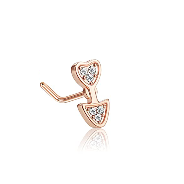 L Shape Nose Piercing Ring Heart Nose Stud Nostril Pin Septum Piercing Nez Gold Crystal Flower Nariz Pircing Nose Clip Hoop
