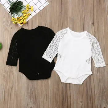 

0-18months Newborn Bodysuit Solid Black Hollow Out Baby Girls Jumpsuits Infant White Lace One Piece Bodysuits For Girls Clothes