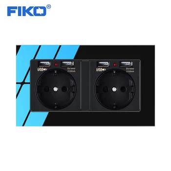 

FIKO 2gang wall socket with dual USB 16A EU standard family hotel tempered Glass Panel Outlet Socket ，146mm * 86mm