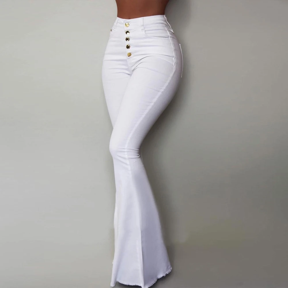 Новинка, женские брюки с высокой талией, женские одноцветные Pantalon, женские модные брюки, одноцветные Облегающие расклешенные брюки на пуговицах, уличная одежда
