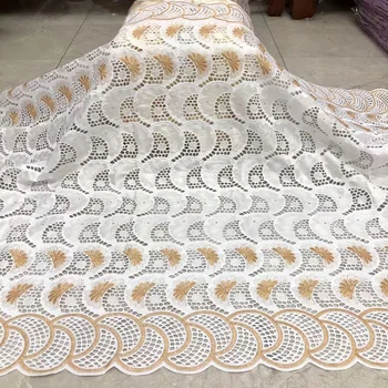 

(5yards/pc) Newest arrival hollow out African bazin lace fabric in white and gold with embroidery for party 11 colors BX031