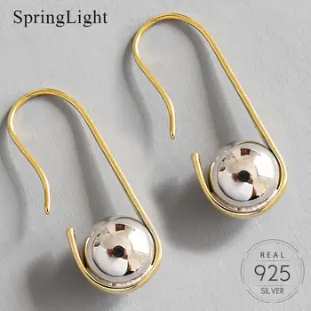 

Springlight Creative Gold Silver Color U-Shaped Hook Ball Earrings Dainty Handmade 925 Sliver Fine Jewelry High Quality Earrings