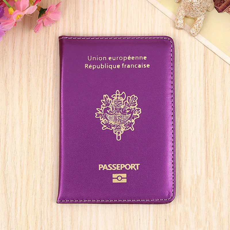 Фиолетовый Модный Французский паспорт обложка для паспорта держатель мужской женский кошелек для путешествий сплошной цвет PU Кожаная Обложка на паспорт бизнес держатель для карт - Цвет: Фиолетовый