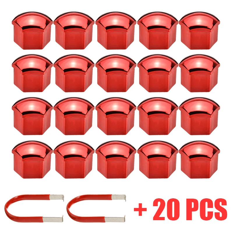 20pcs/set Red Universal 17mm Wheel Nut Bolt Cover Cap with 2 Removal Tool Set Exterior Decoration Protecting Bolt Rims