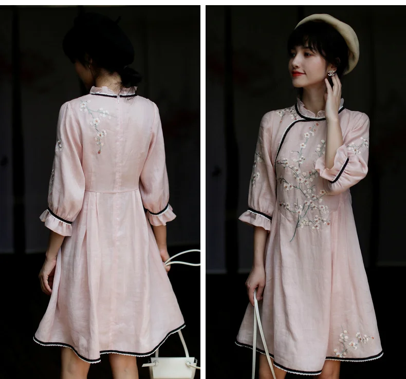 ROJAY, новинка, китайский стиль, женское платье Cheongsam, современное платье, винтажное, с вышивкой, молодое, милое платье