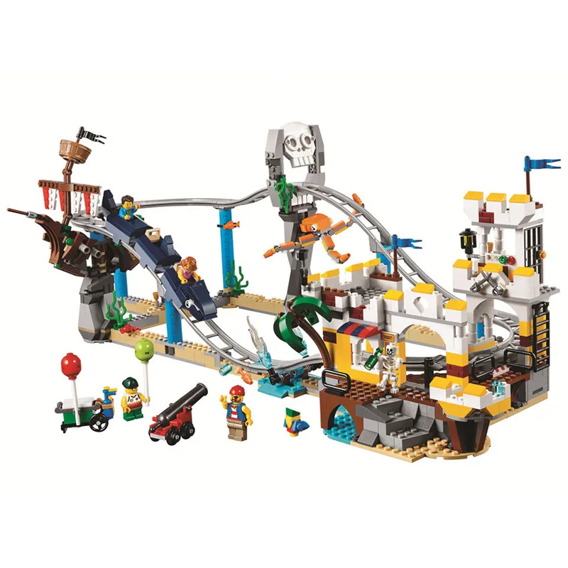 Creator 3 в 1 пиратские американские горки строительные блоки комплект кирпичики город классическая модель детские игрушки для детей подарок