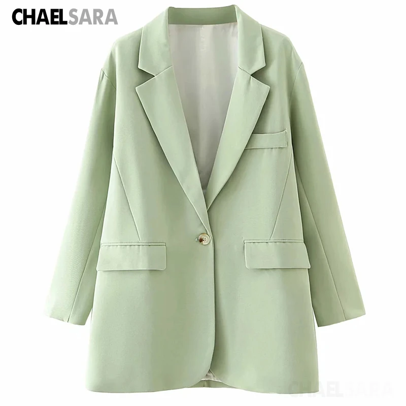 

2020 Spring Autumn Women Fashion Long Blazer Jacket Solid Plckets Office Lady Loose Suit Coat