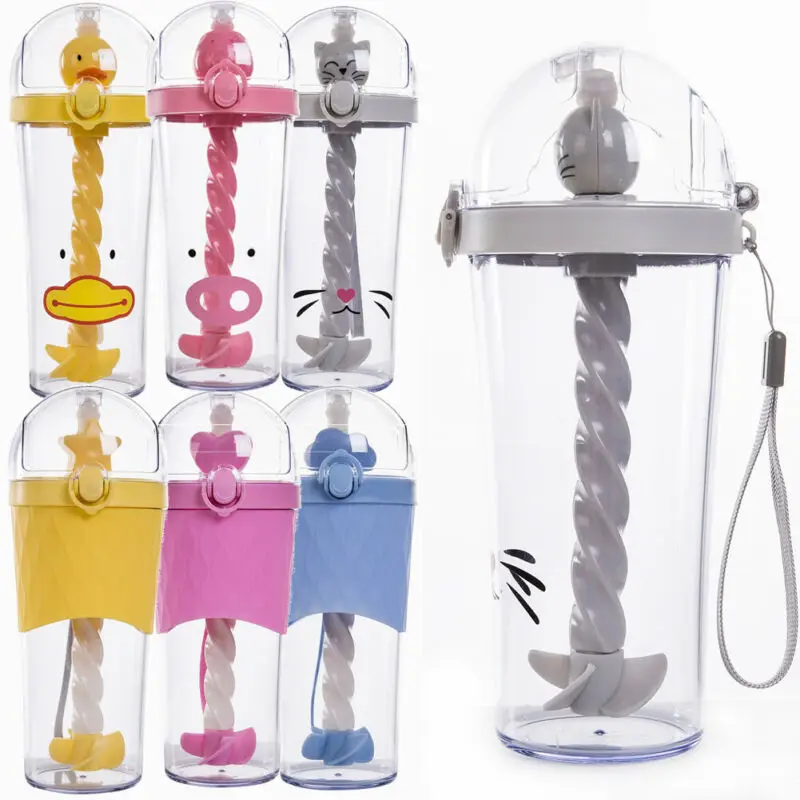 

500ml New Clear Water Bottles Sports Cycling Travel Fruit Juice Water Cup Cute Animal Pattern Kids Child Mug Bottles With Straw
