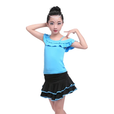 blue with black Молочное шелковое детское платье для латиноамериканских танцев для девочек танцевальная одежда современная сальса бальные танцы одежда для девочек L XL 2XL 3XL 4XL 5XL - Цвет: blue with black