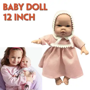 

12 inch Pink Washable Soft Baby Doll with Cute Dress Mini Reborn Baby Doll Lifelike Sound Laugh Cry Newborn Bath Toy Kids' Gift