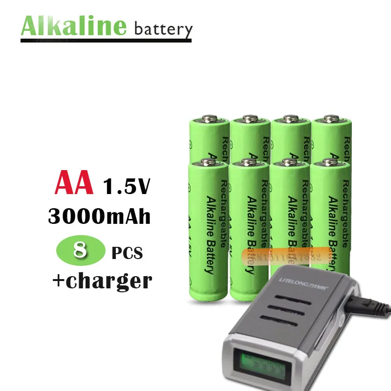 Щелочная аккумуляторная батарея AA3000mah 8 шт. интеллектуальное зарядное устройство