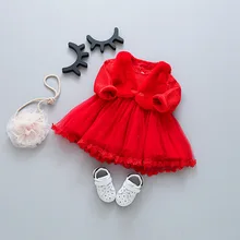 Новое Осеннее однотонное платье для маленьких девочек, vestido infantil зимнее бархатное цельнокроеное платье принцессы с длинными рукавами для детей от 0 до 3 лет, подарок