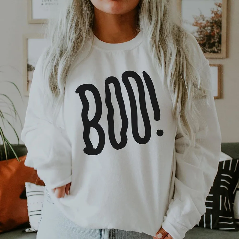 

LUCKYROLL Y2K Trendy Hoodies Tops Crop Teens For Girls Sweatwear For Women BOO White Pullover Riverdale Europe America Aesthetic