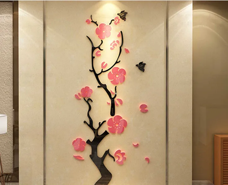 3 размера мульти-штук цветок сливы узор 3D акриловые украшения стены стикеры DIY настенный постер для дома Декор Спальни