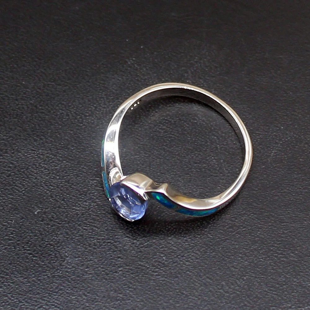 Gemstonefactory Jewelry Big Promotion Single Unique 925 Silver Blue Opal Shiny Topaz Women Gifts Wedding Band Rings 8# 20214434
