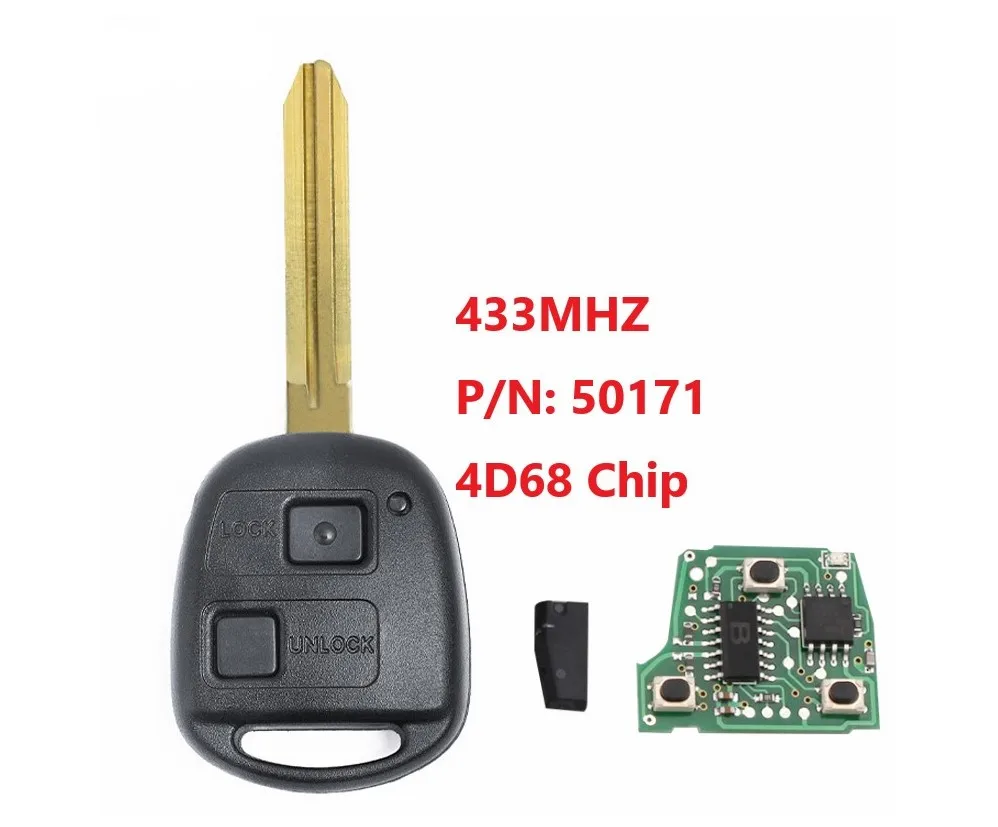 2 кнопки 433 МГц Автомобильный Дистанционный ключ для Toyota Avensis Kluger Prado120 Tarago RAV4 замена ключа дистанционного управления 4D68 чип