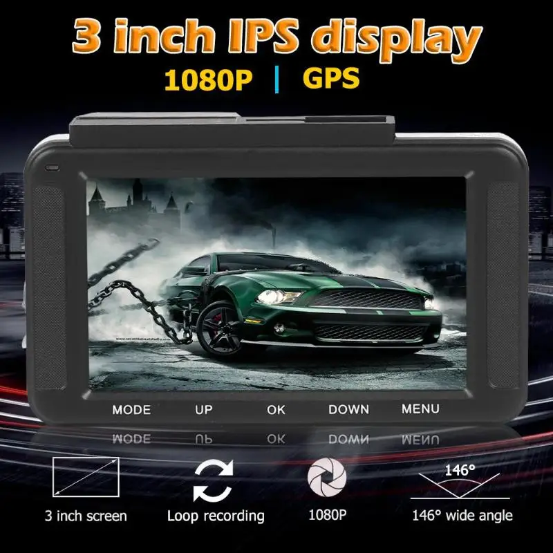 Лидер продаж вождение автомобиля Регистраторы износоустойчивые 3 дюймов ips DVR 1080P HD gps G-Сенсор Ночное видение Dash Cam с детектором движения